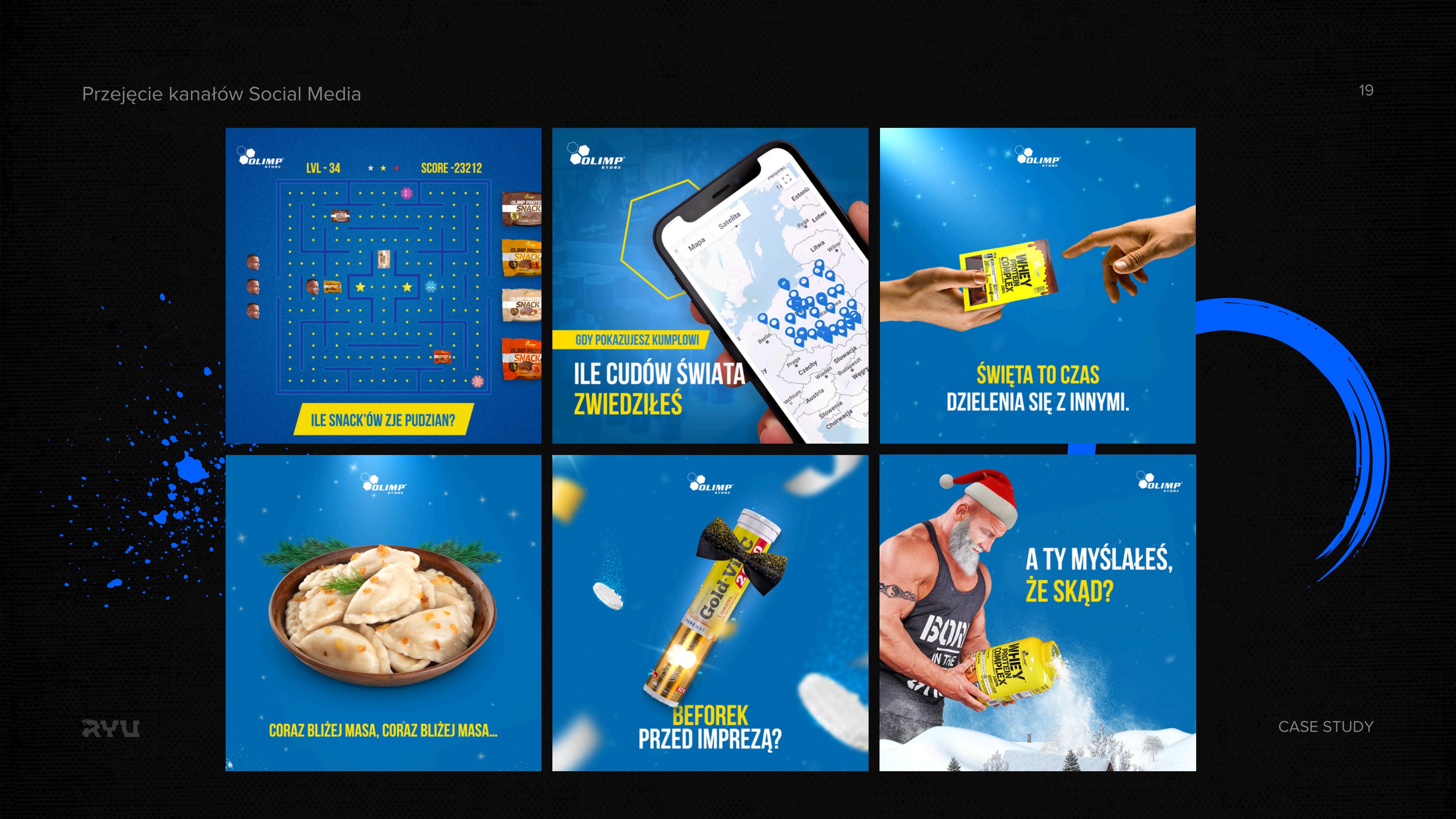 Kreacje social media Olimp Store - siatka postów